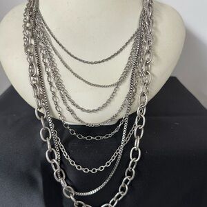 Multi-Layer Silver Tone Women’s Necklace - Elegant Layered Chains